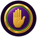 Gold coin with a stop hand